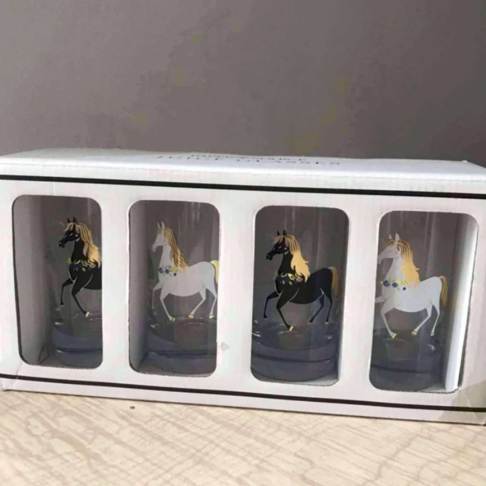 NWT Unicorn Drinking Glasses by Paper Source Home, Golden Hair, Horned Horses